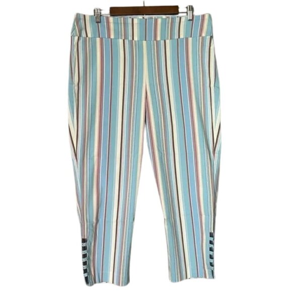 Attyre New York Women's Striped Blue and Pink Capri Pants Size 16 - Picture 1 of 6